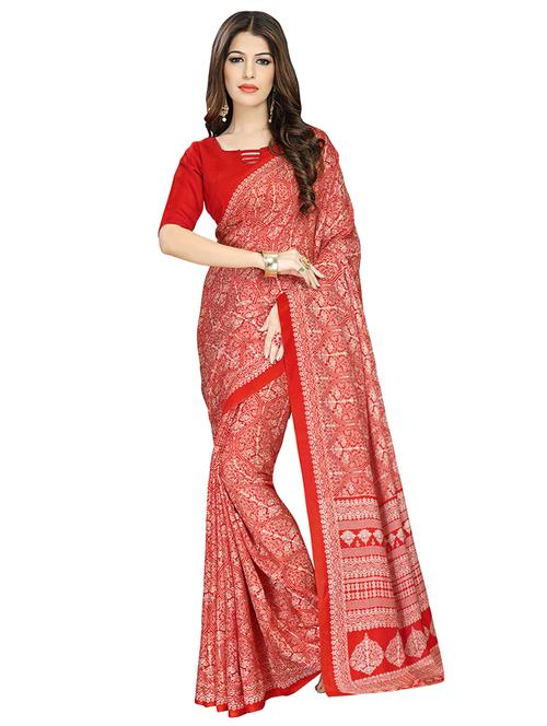 allover printed red saree with blouse - 15533627 - Very Small Image - 1