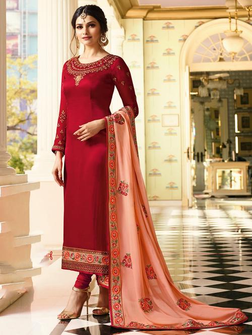 embroidered semi-stitched churidaar suit - 15534014 - Very Small Image - 1