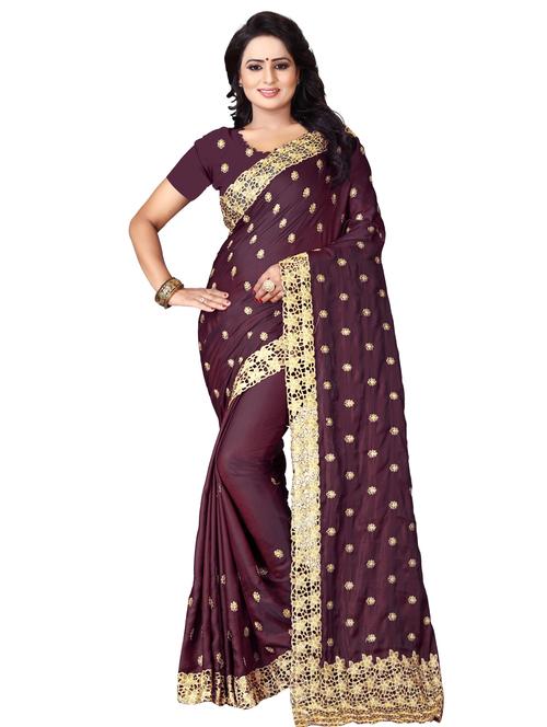 embroidered burgundy saree with blouse - 15534787 - Very Small Image - 1