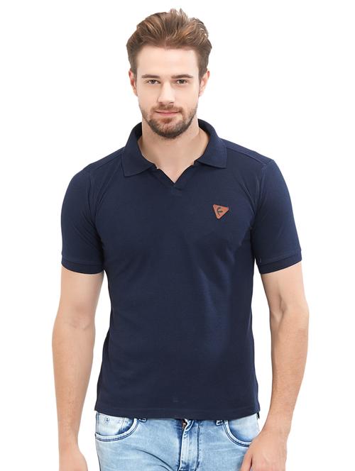 navy blue solid collared t-shirt  - 15534932 - Very Small Image - 1