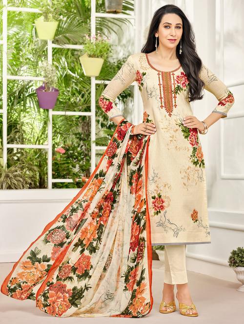 floral embroidered unstitched pant suit - 15535015 - Very Small Image - 1