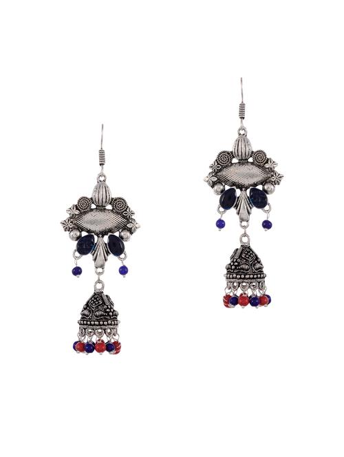 red & blue silver tone oxidized earrings - 15535336 - Very Small Image - 1
