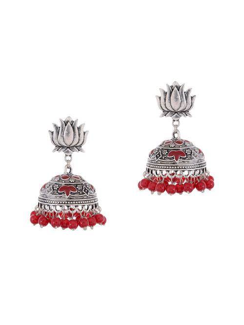 red silver tone oxidized earrings - 15535342 - Very Small Image - 1