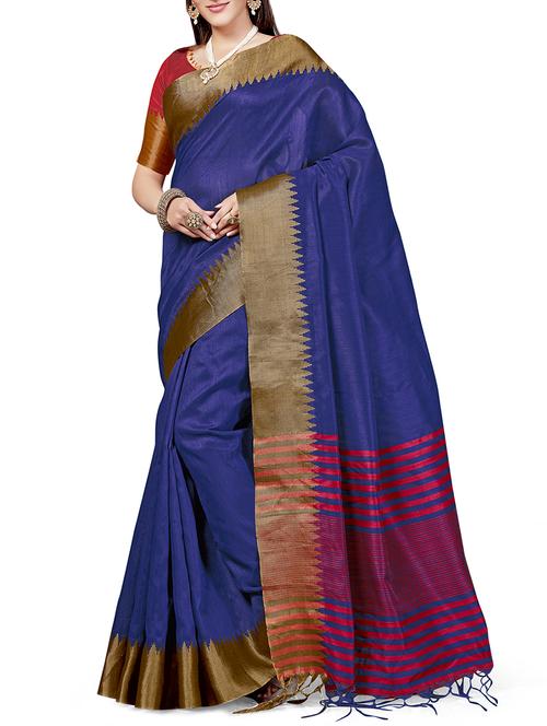 zari border chanderi saree with blouse - 15535552 - Very Small Image - 1