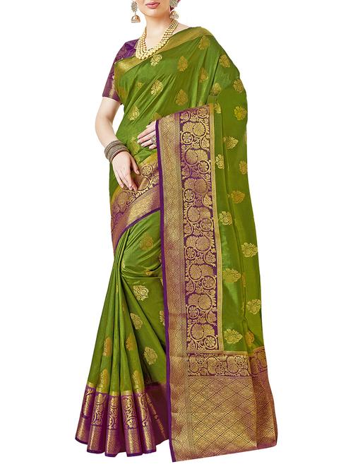 floral zari motif tussar saree with blouse - 15535560 - Very Small Image - 1