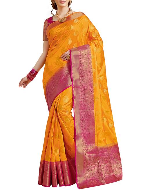 contrast zari border tussar saree with blouse - 15535561 - Very Small Image - 1
