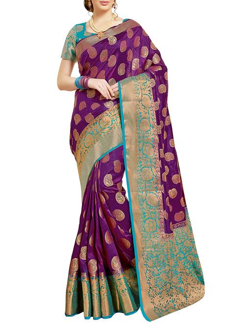 paisley zari motif tussar saree with blouse - 15535564 - Very Small Image - 1