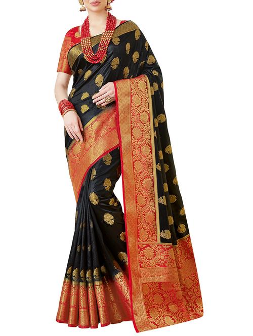 floral zari motif tussar saree with blouse - 15535567 - Very Small Image - 1