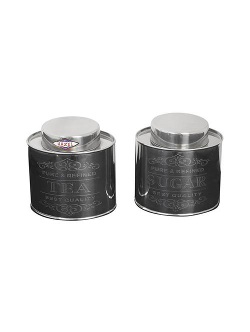 hazel tea sugar oval crome containers / storage jars, 700 ml, stainless steel, silver, 2 pc set - 15536180 - Very Small Image - 1