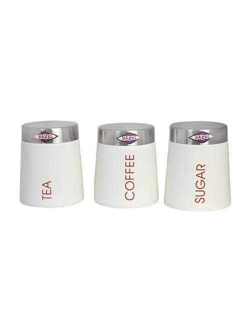 hazel tea coffee sugar containers,700 ml, mild steel,sober cream 3 pc set - 15536222 - Very Small Image - 1