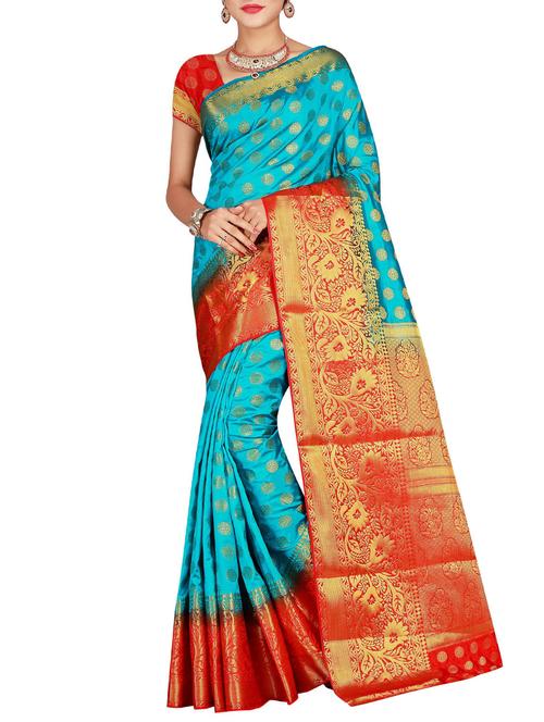 floral zari motif banarasi saree with blouse - 15536852 - Very Small Image - 1