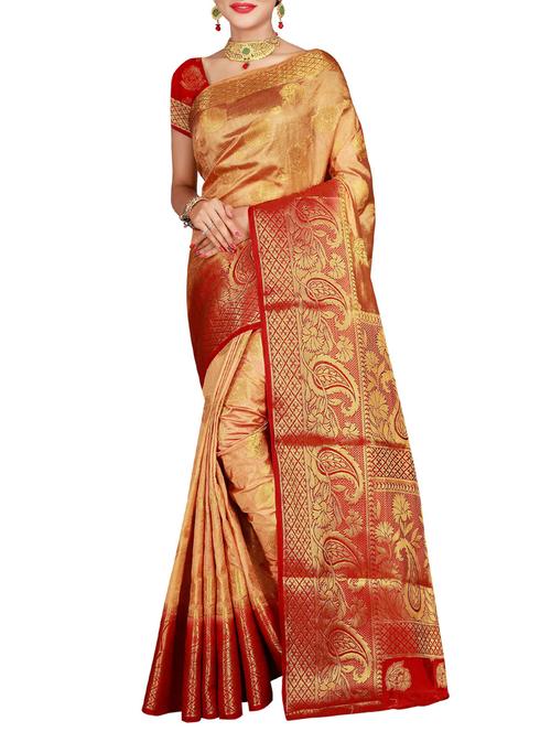 floral zari motif banarasi saree with blouse - 15536863 - Very Small Image - 1