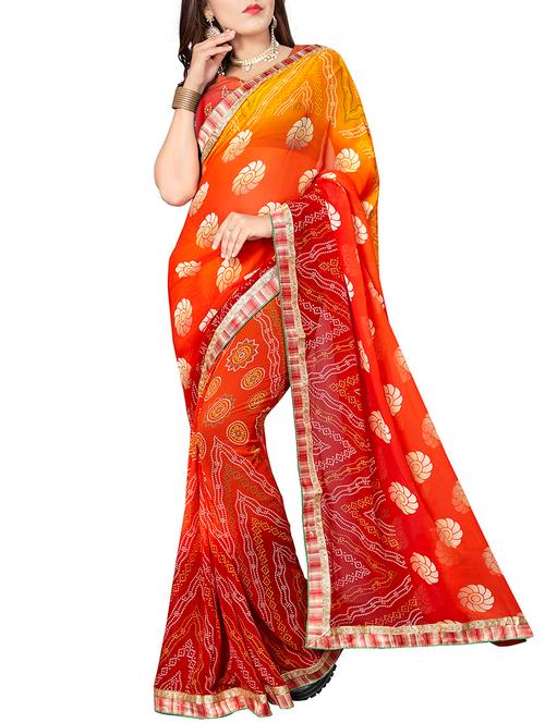 bandhani printed saree with blouse - 15537282 - Very Small Image - 1