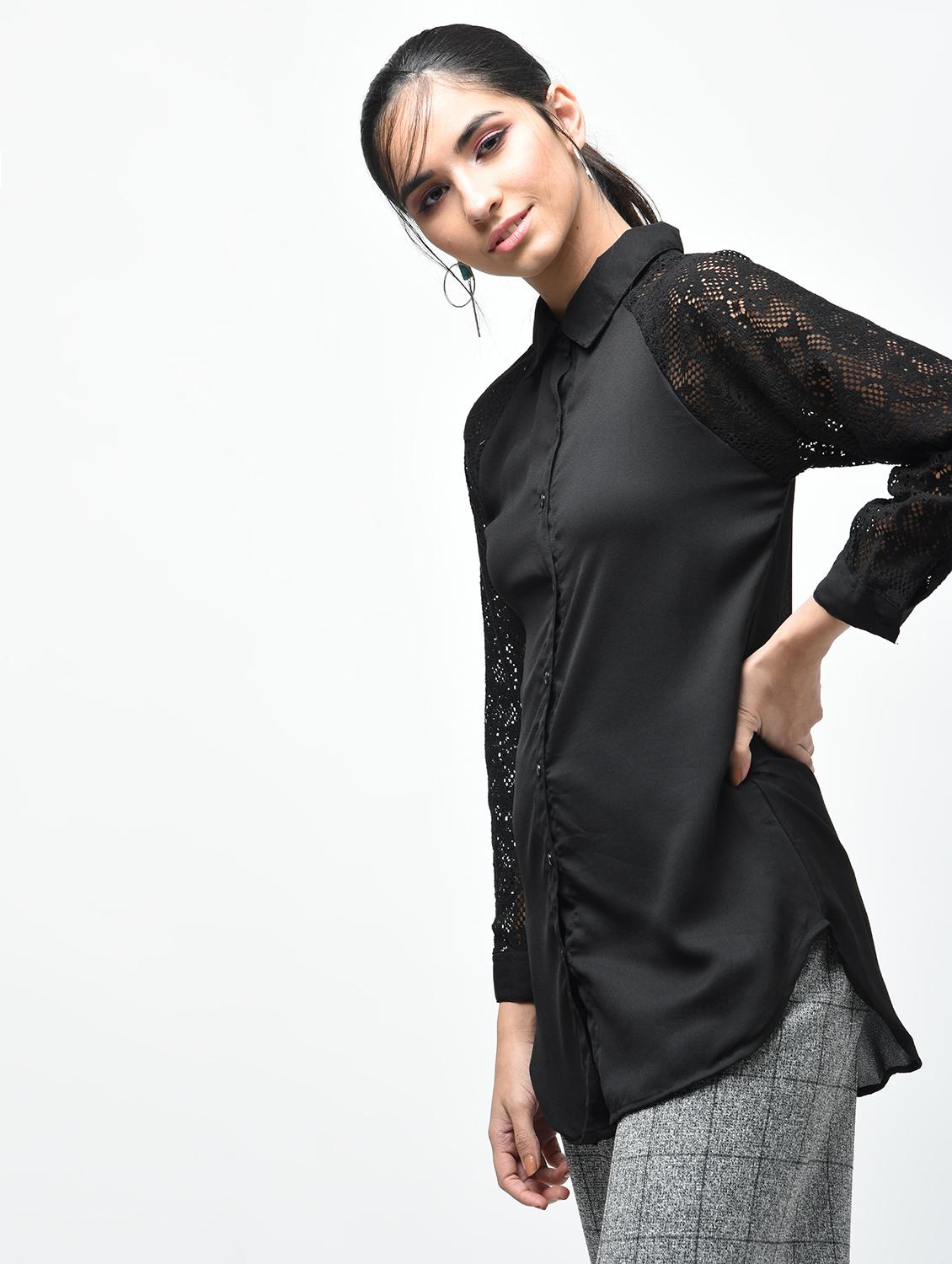 lace raglan sleeved shirt - 15537350 - Standard Image - 2