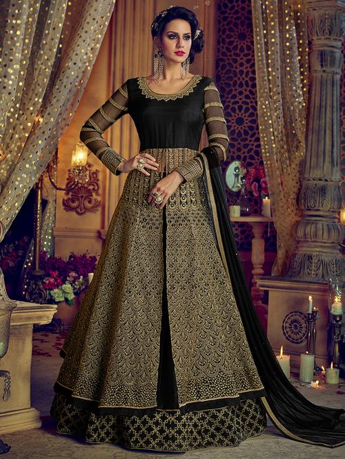 gold zari embroidered skirt suit set - 15537454 - Very Small Image - 1