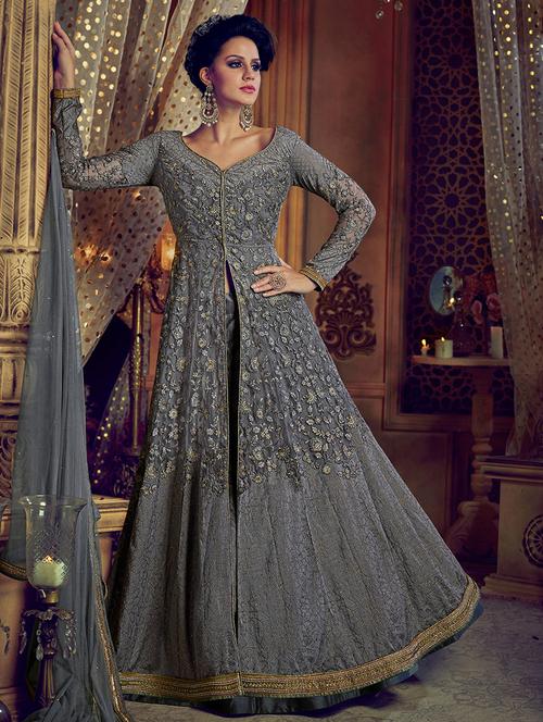 tonal embroidered kalidaar skirt suit set - 15537455 - Very Small Image - 1