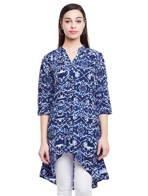 printed button down high low kurta - 15538239 - Very Small Image - 1