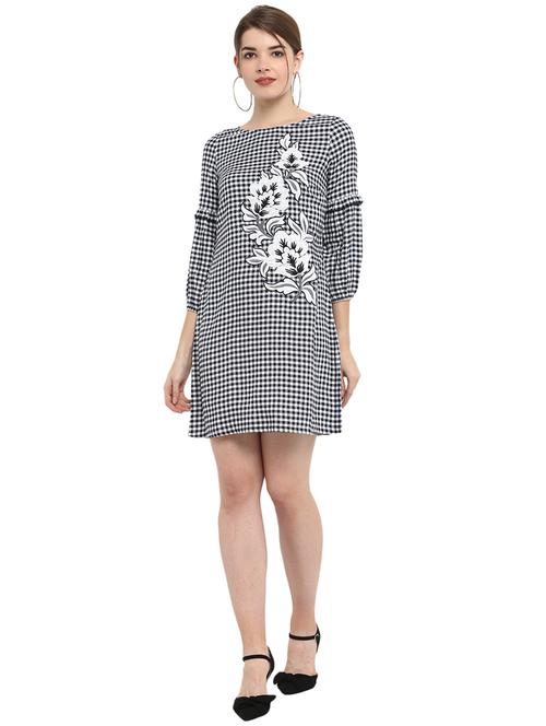 embroidered detail checkered dress - 15539462 - Very Small Image - 1