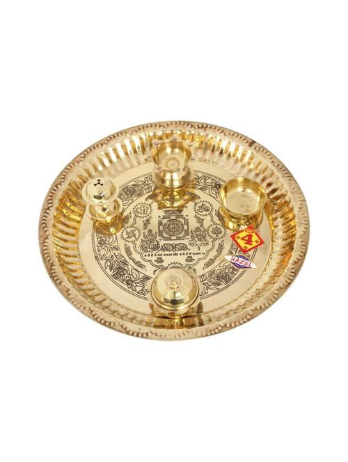 hazel  laxmi yantra brass pooja aarti thali, golden - 15540603 - Very Small Image - 1