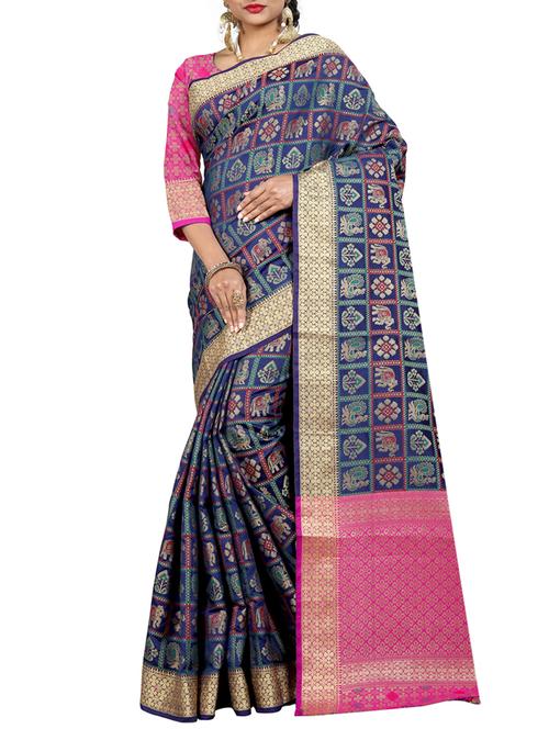 conversational zari motif patola saree with blouse - 15541630 - Very Small Image - 1