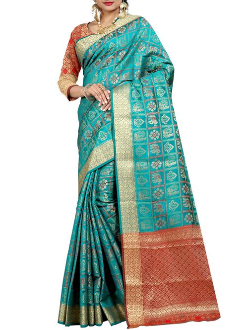 conversational zari motif patola saree with blouse - 15541633 - Very Small Image - 1
