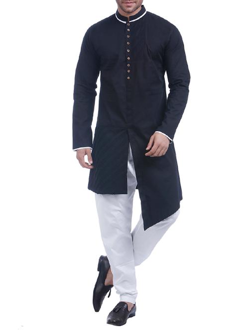 black cotton asymmetric kurta - 15543354 - Very Small Image - 1