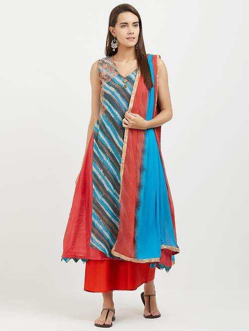 leheriya layered kurta palazzo suit set - 15544132 - Very Small Image - 1