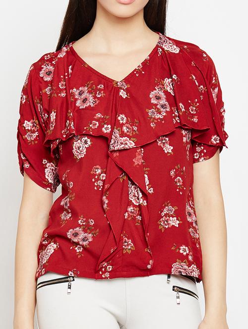 flounce ruffle detailed floral top - 15545316 - Very Small Image - 1
