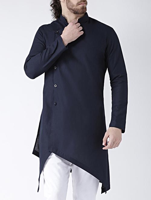 navy blue solid asymmetric kurta - 15546969 - Very Small Image - 1