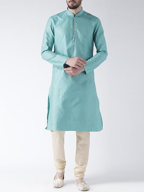 blue silk blend jacquard long kurta - 15546998 - Very Small Image - 1