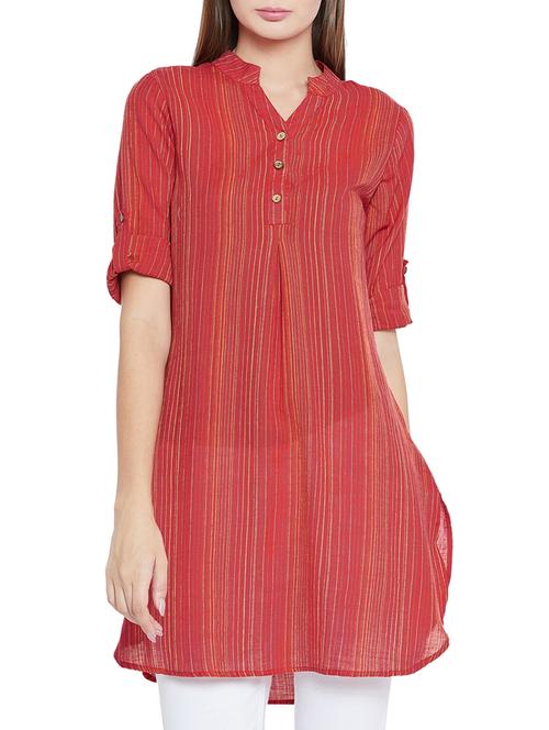 red cotton highlow kurti - 15547825 - Very Small Image - 1