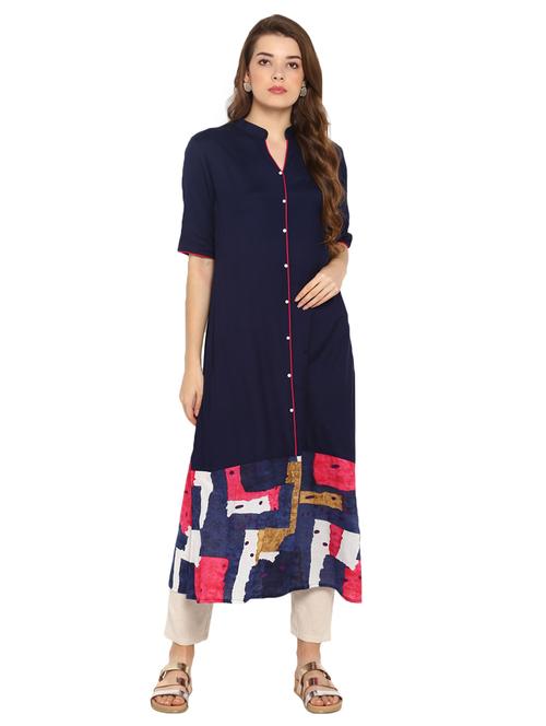 a-line piping kurta - 15557904 - Very Small Image - 1