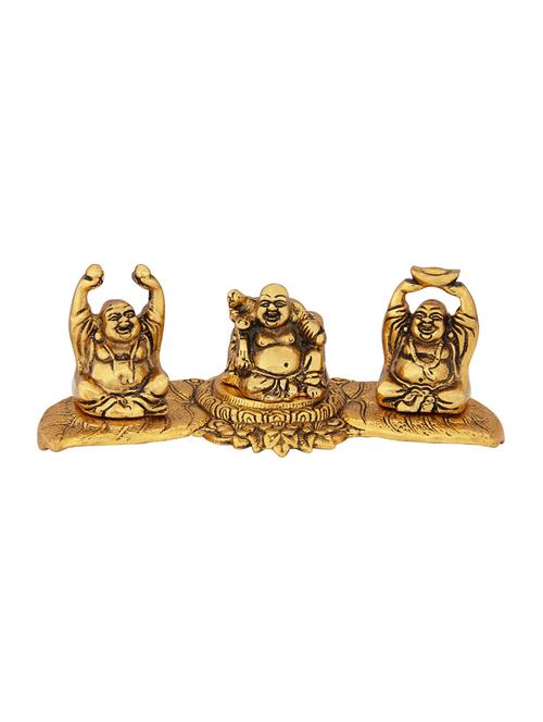 laughing buddha in 3 postures in metal antique gold plated by handicrafts paradise - 15558936 - Very Small Image - 1