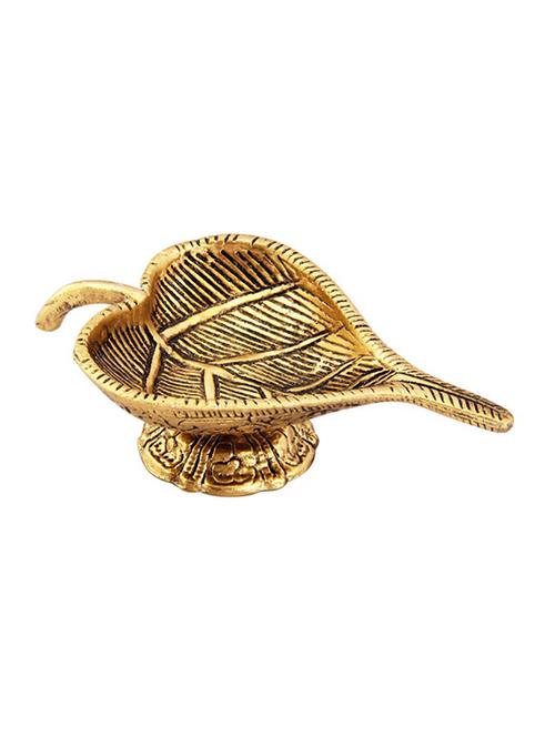 leaf shaped diya in metal antique gold plated by handicrafts paradise - 15558967 - Very Small Image - 1