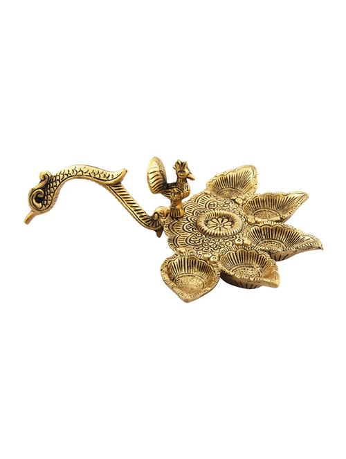 diya with peacock handle antique gold plated by handicrafts paradise - 15558973 - Very Small Image - 1