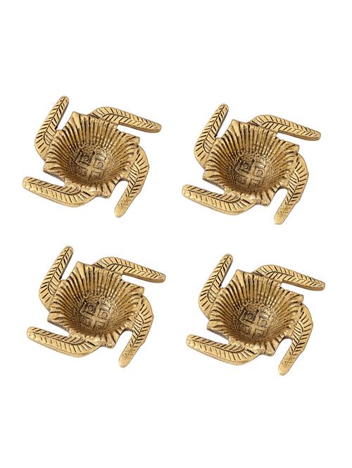 diya set of 4 pc in metal swastik shape antique golden finish by handicrafts paradise - 15559014 - Very Small Image - 1