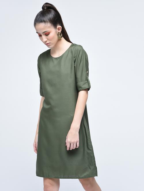 roll tab sleeved shift dress - 15560009 - Very Small Image - 1