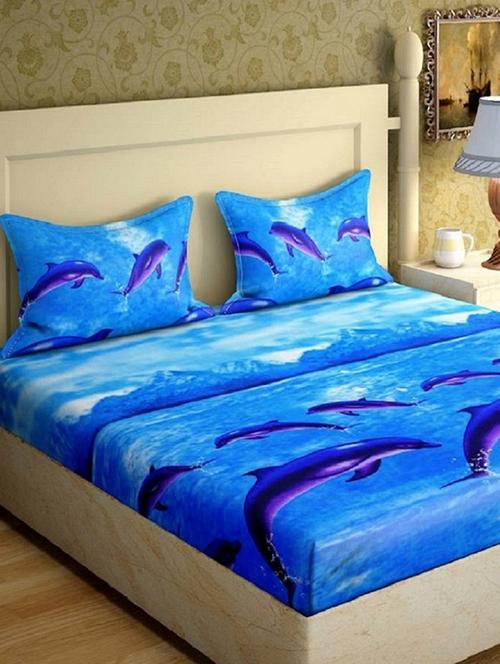 polycotton printed double bedsheet with 2 pillow covers - 15560244 - Very Small Image - 1