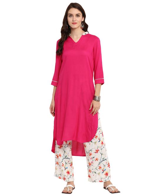 High-low solid kurta with palazzo set - 15560525 - Very Small Image - 1