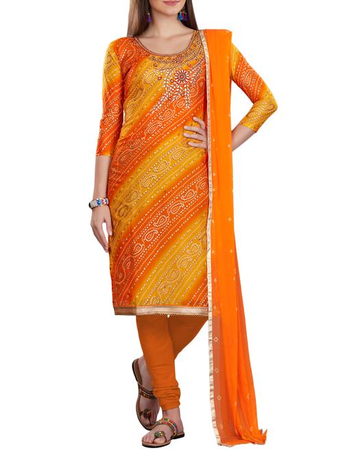 embroidered bandhani churidaar suit - 15560740 - Very Small Image - 1