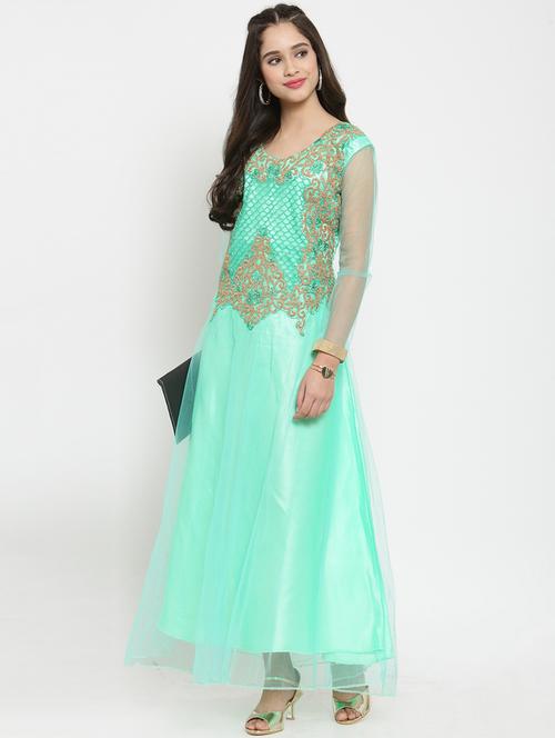 embroidered net a-line gown - 15563736 - Very Small Image - 1