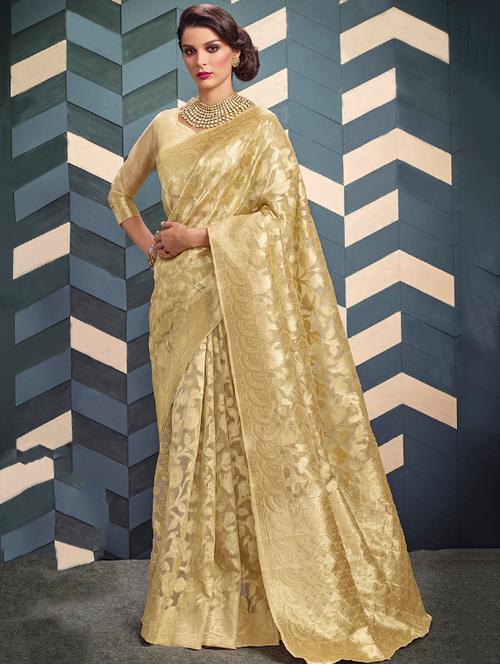 floral zari motif banarasi saree with blouse - 15564108 - Very Small Image - 1