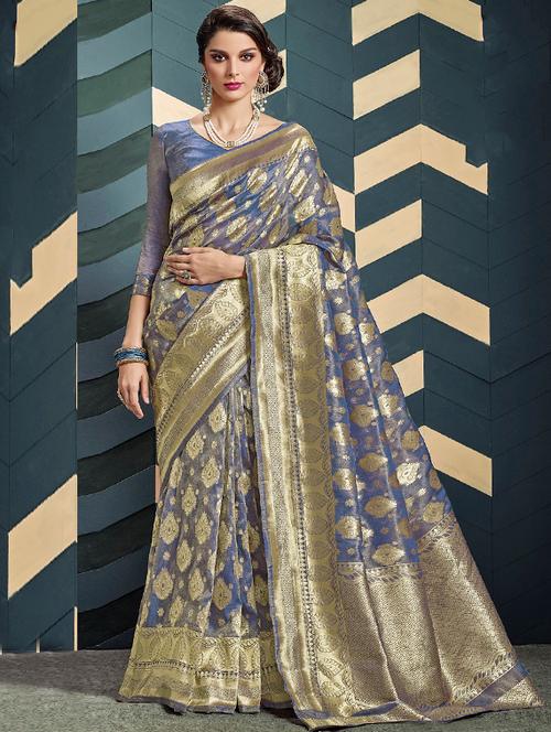 gold zari motif banarasi saree with blouse - 15564109 - Very Small Image - 1