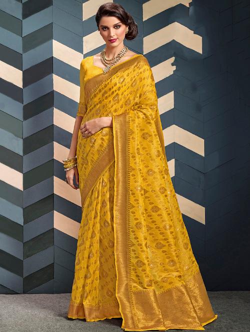 gold zari motif banarasi saree with blouse - 15564112 - Very Small Image - 1