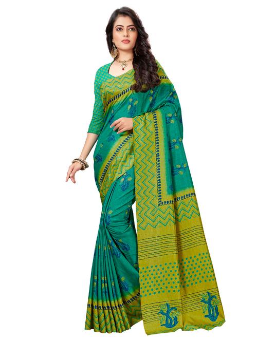contrast bordered printed saree with blouse - 15565194 - Very Small Image - 1
