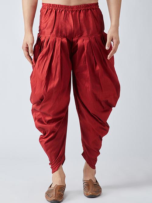 red silk blend dhoti - 15565663 - Very Small Image - 1