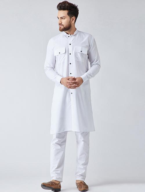 white cotton kurta pyjama set - 15566051 - Very Small Image - 1