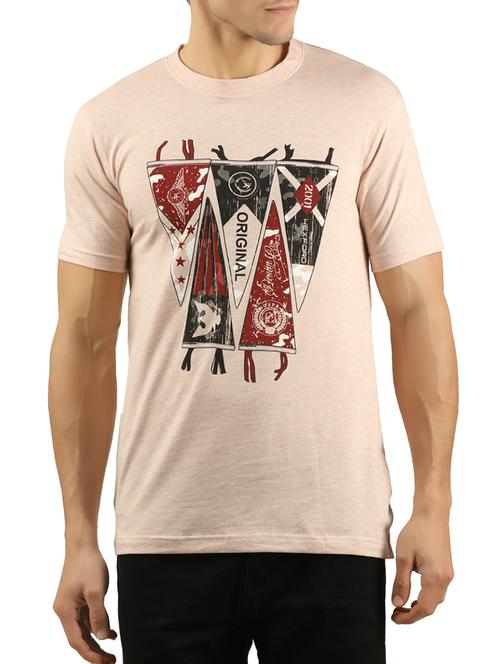 beige cotton chest print t-shirt - 15566307 - Very Small Image - 1