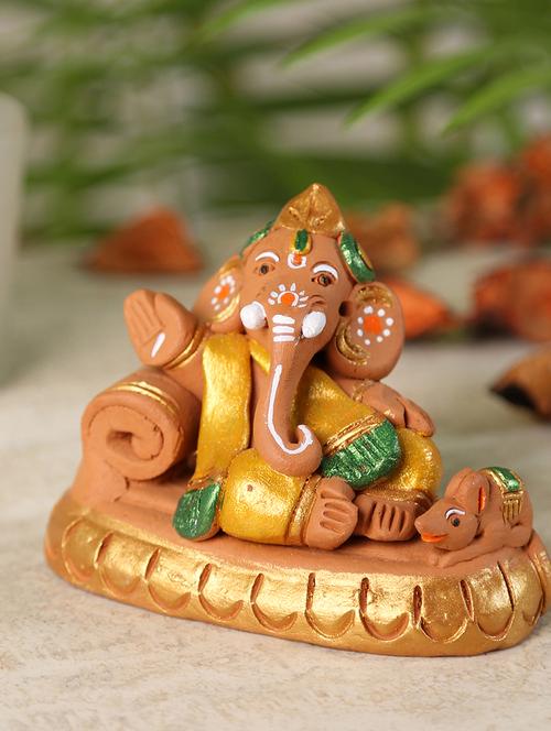 aapno rajasthan brown & pink terracotta sofa ganesh showpiece - 15566672 - Very Small Image - 1