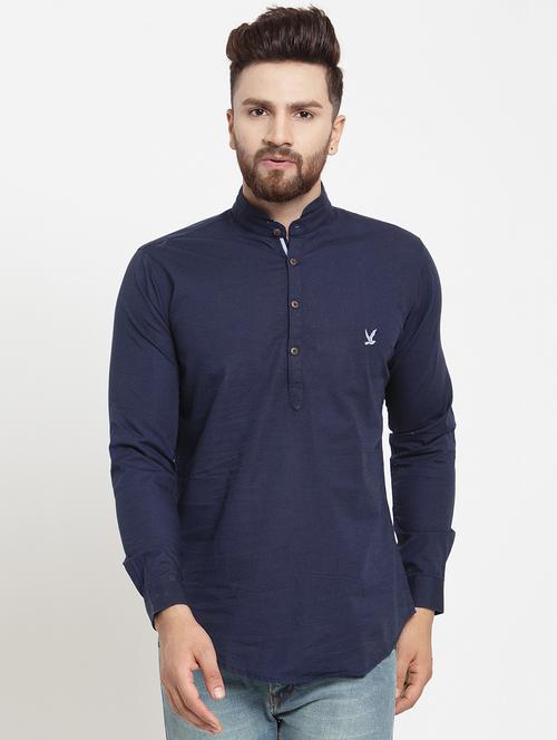 navy blue cotton short kurta - 15569570 - Very Small Image - 1